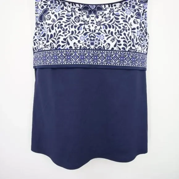 NWOT Lands End Navy Blue White Pattern Swim Tankini Top Underwire Size 8 - Picture 3 of 8